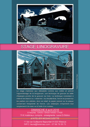 Affiche du stage Linogravure par Laura Hirrenau