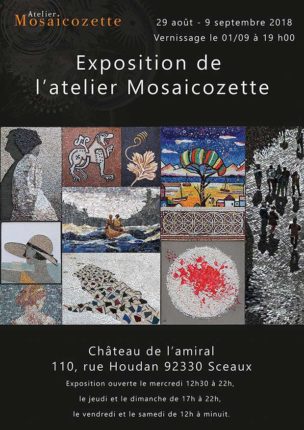 Affiche de l'exposition à Sceaux des élèves du cours de mosaïque de l'atelier Mosaicozette.