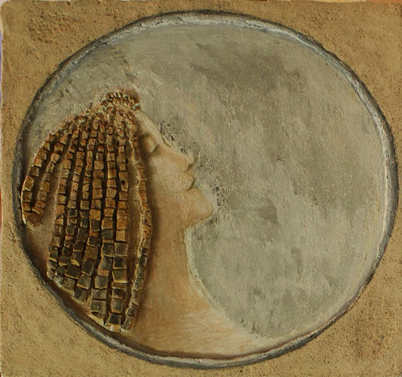 Interprétation de Melisande de Fernand Khnopff réalisé en peinture mosaïque et mortier